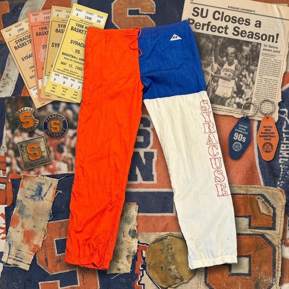 Vintage 90s Apex One Varsity Syracuse Orange Track Pants Color Block Spell Out